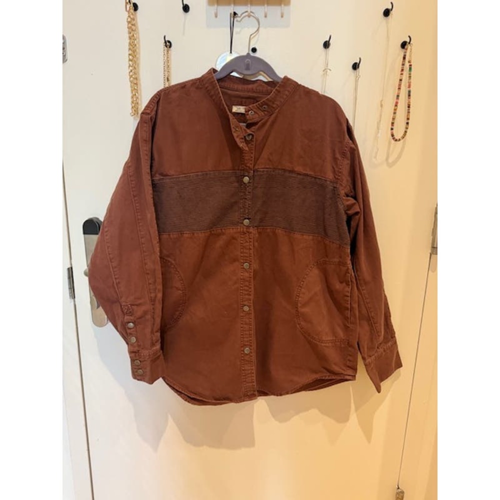 Free People Moto Colorblock Cotton Button Up Burgandy XL Worn Once